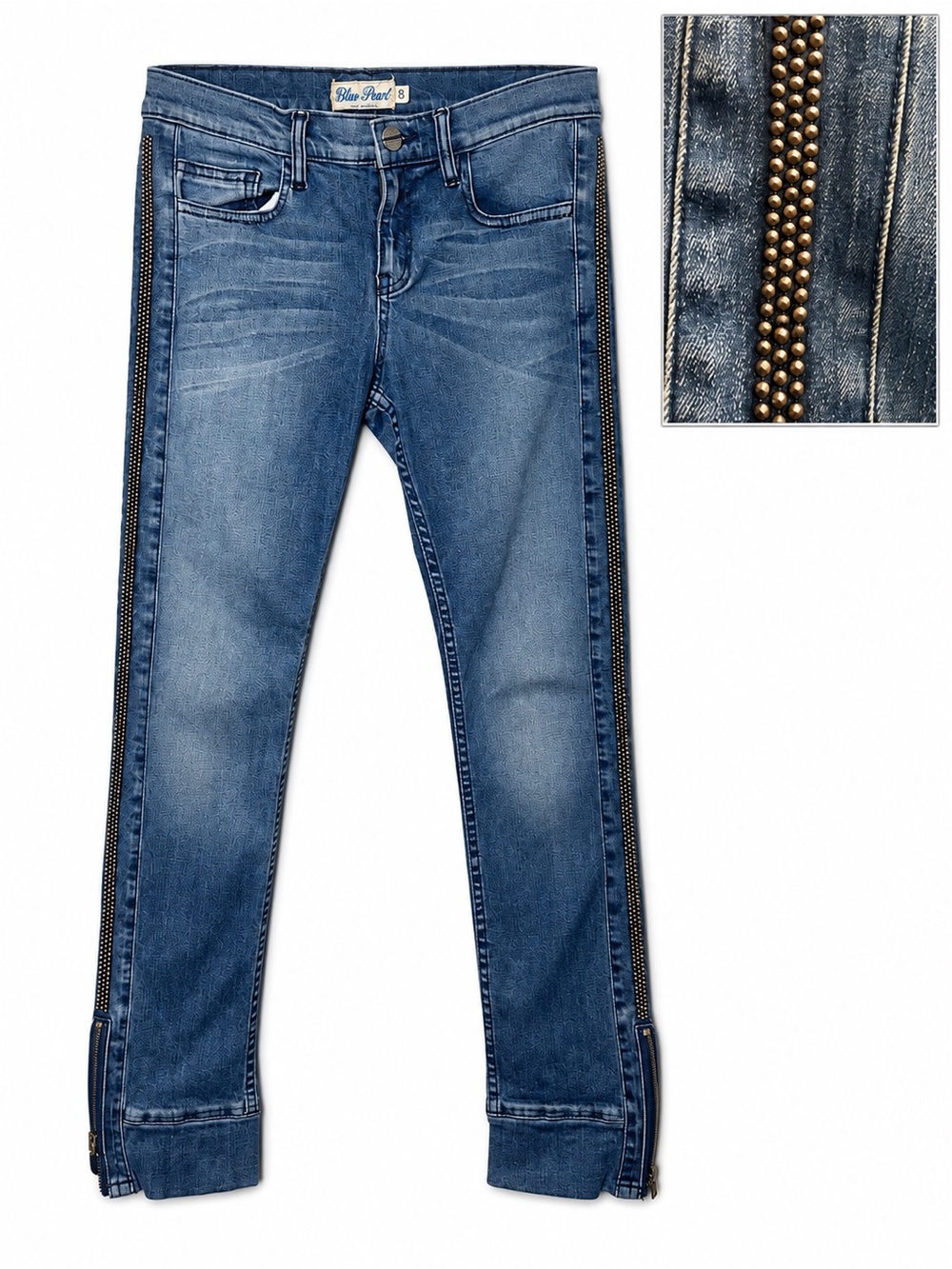 Blue Pearl Allen Schwartz Embellished Skinny Jeans 29 Stretch Studded Ankle Zip